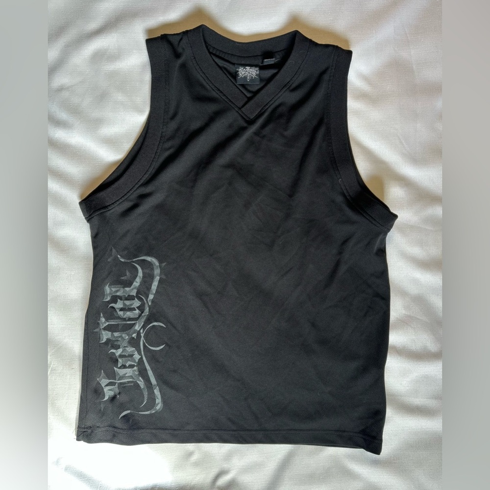 No Fear Black Mesh Tank Top Size L Y2K Streetwear Gothic Graphic Sleeveless